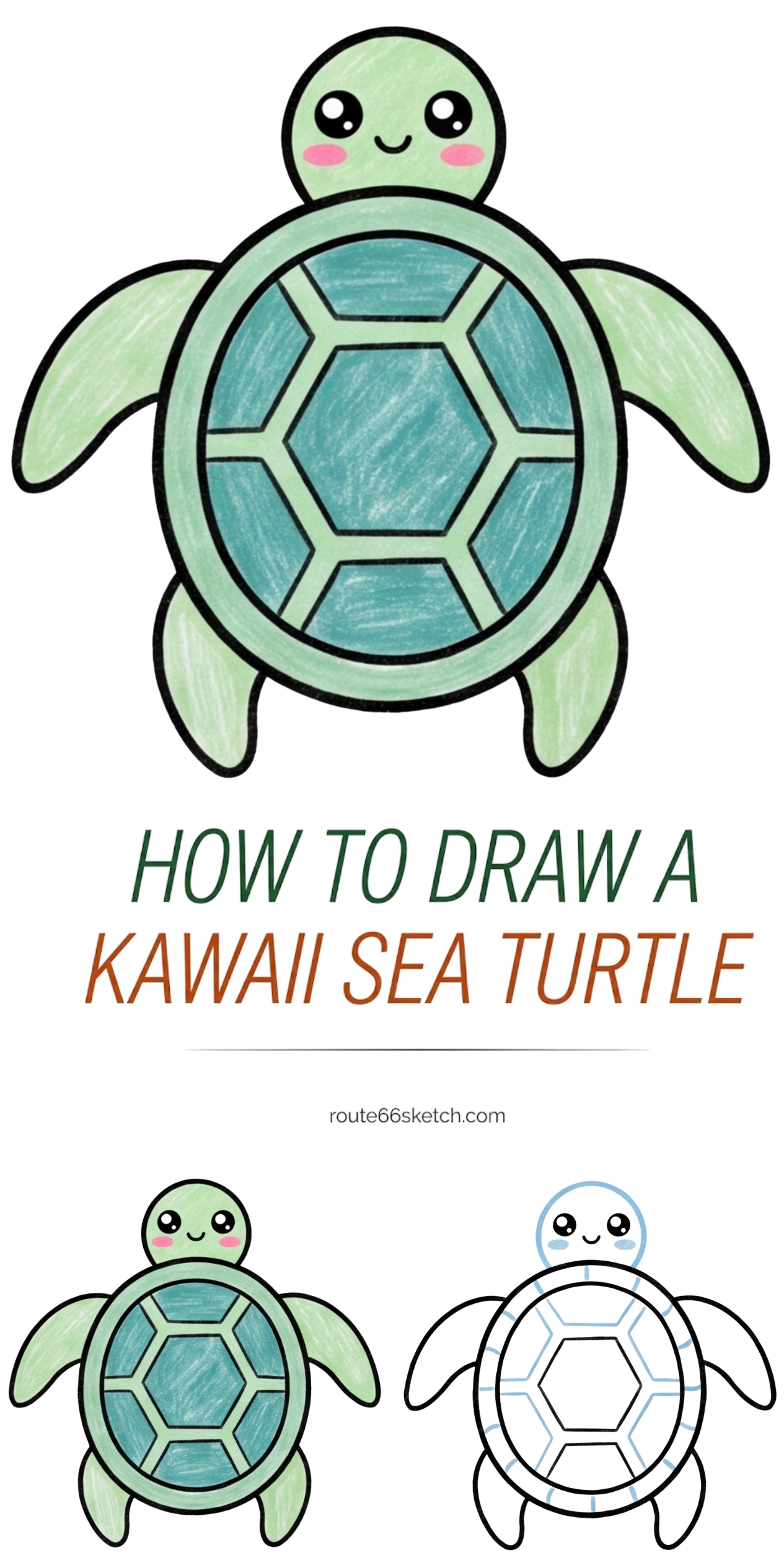 Turtle Drawing Without Shell Easy How to Draw a Kawaii Sea Turtle: A Cute Ocean Sketch for Happy Little ...